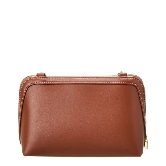 Celine Triomphe Leather Clutch On Chain, Brown - Picture 2 of 4